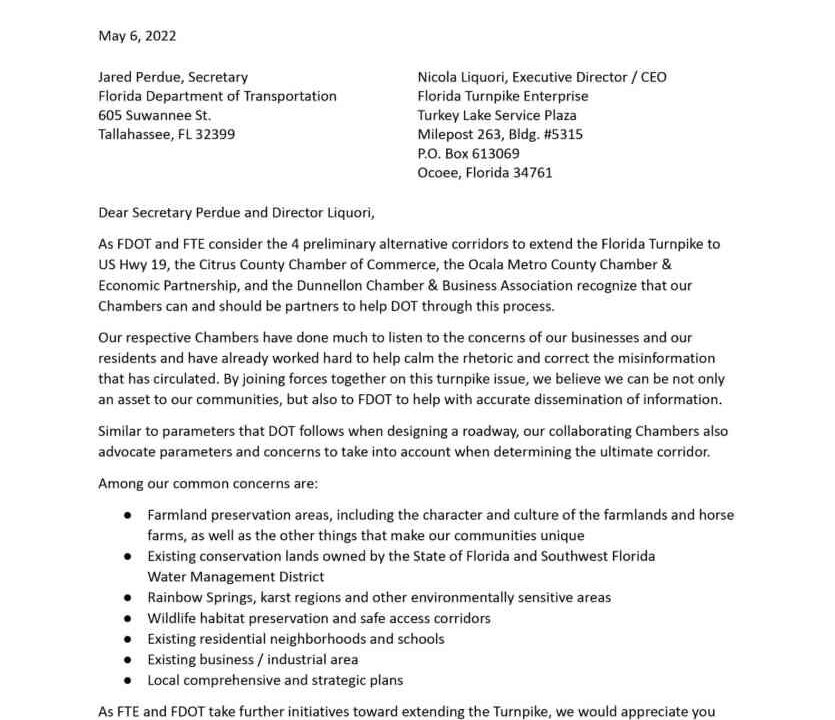 Turnpike Extension Letters page 1